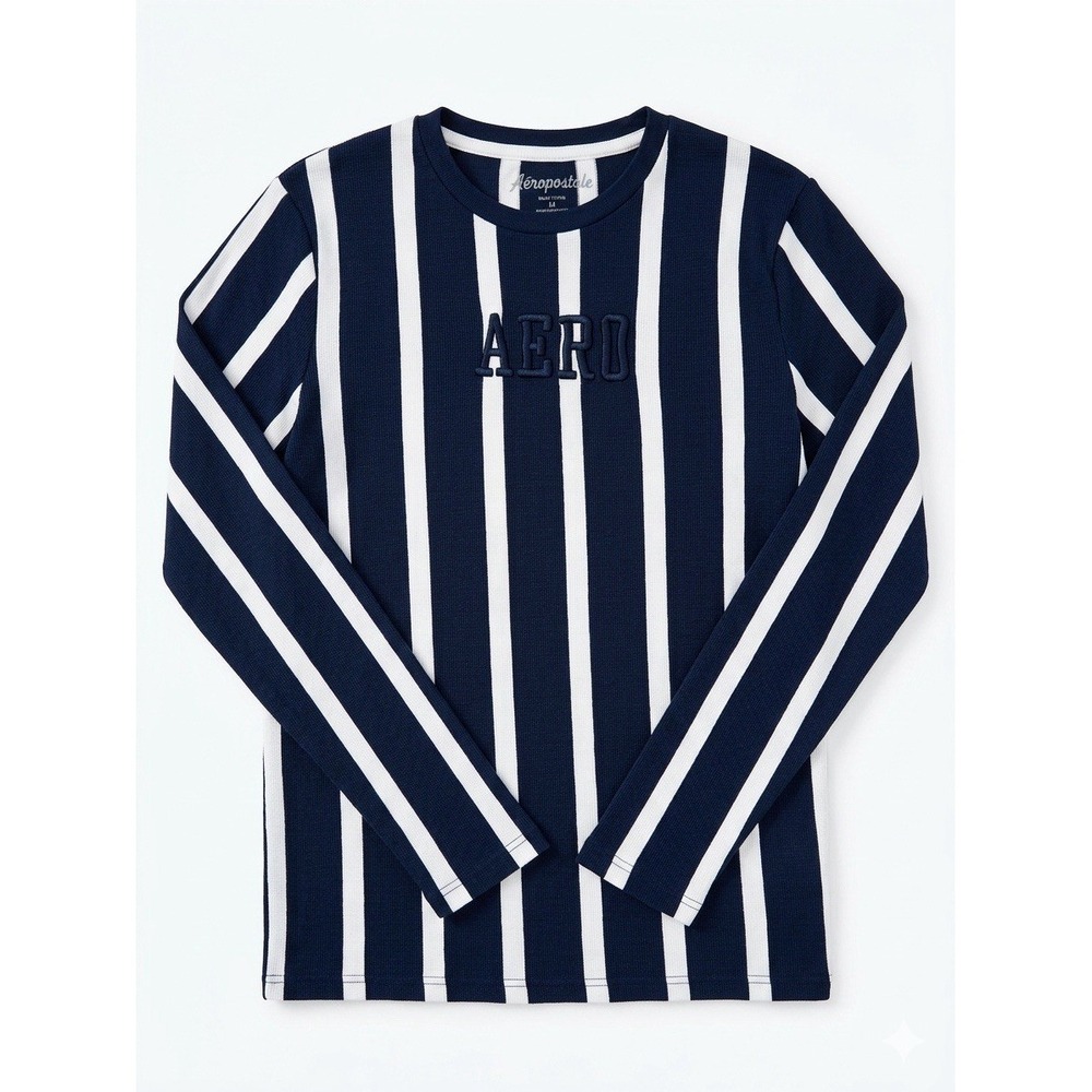 Aeropostale Navy White Striped Long Sleeve Tee Shirt Top Size L